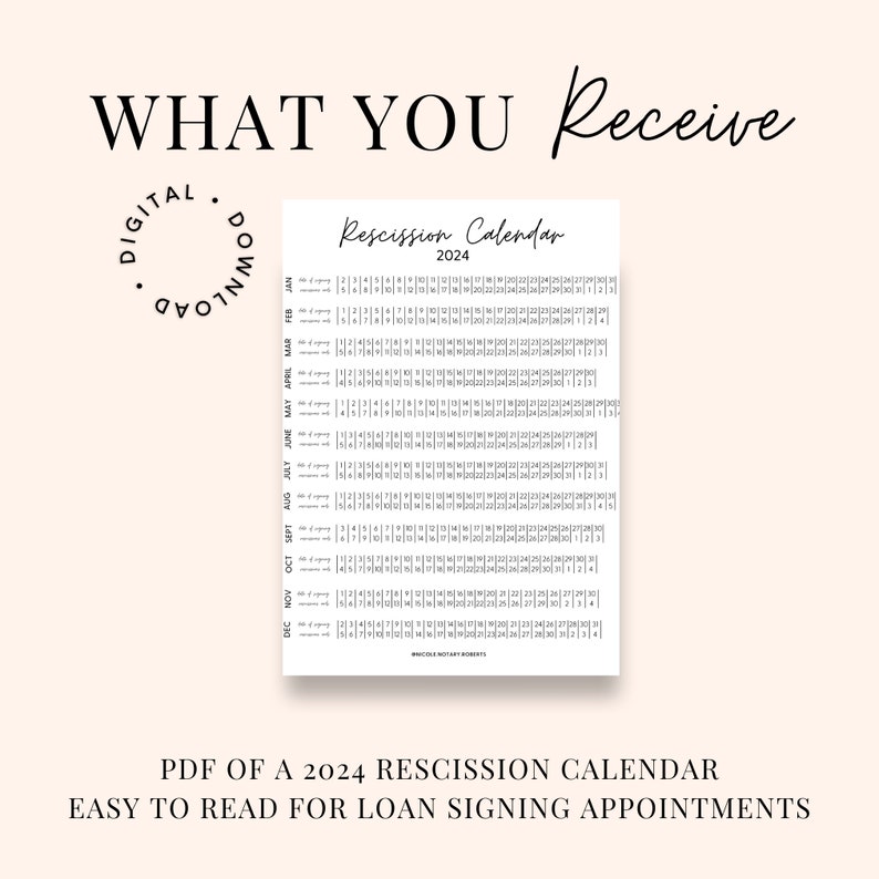 2024 Rescission Calendar for Loan Signings Etsy Finland