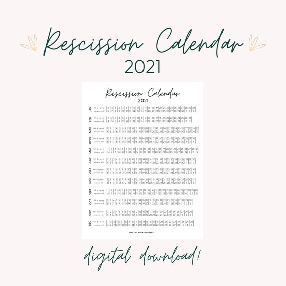 2021 Rescission Calendar for Loan Signings | Etsy