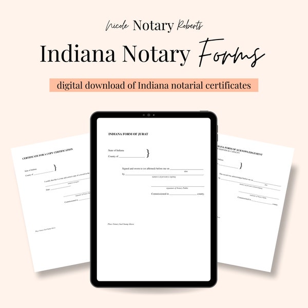 INDIANA Jurat, Acknowledgement, and Certified Photocopy Forms for Notaries!