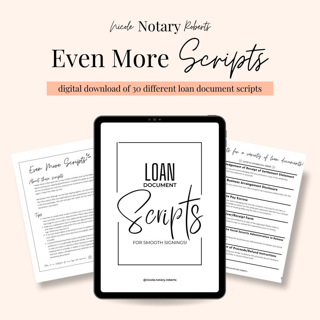 Loan Signing Scripts: 30 Additional Documents (digital Download) - Etsy