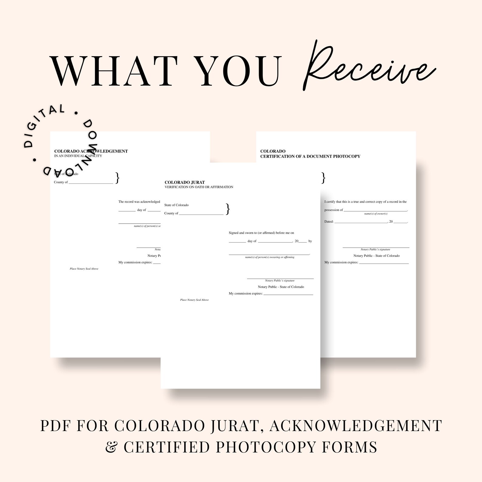 COLORADO Jurat, Acknowledgment, & Certified Photocopy Forms for ...