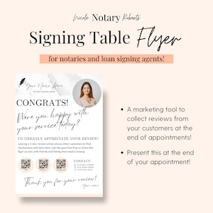 Signing Table Flyer for Loan Signing Agents And Notaries! Market Your Business! Collect Reviews From Customers!