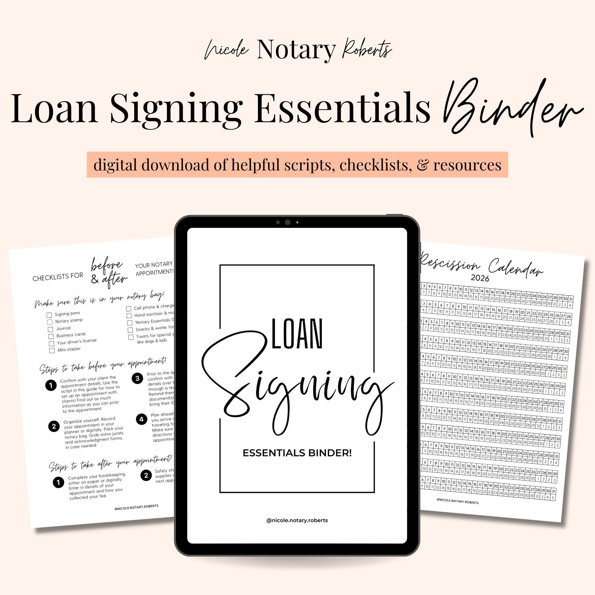 Loan Signing Essentials Binder: Notary Scripts & Checklists (PDF ...
