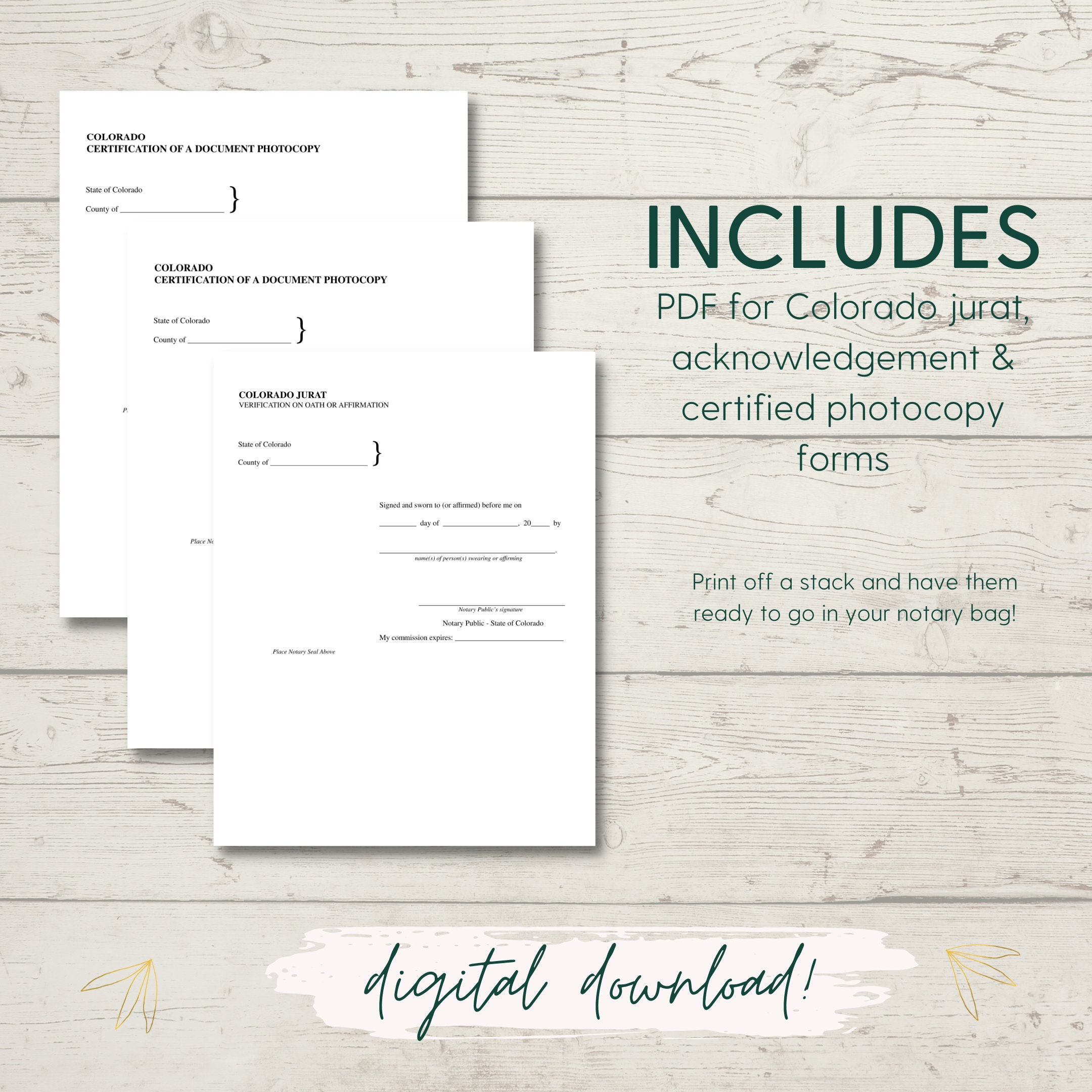 COLORADO Jurat Acknowledgment & Certified Photocopy Forms - Etsy