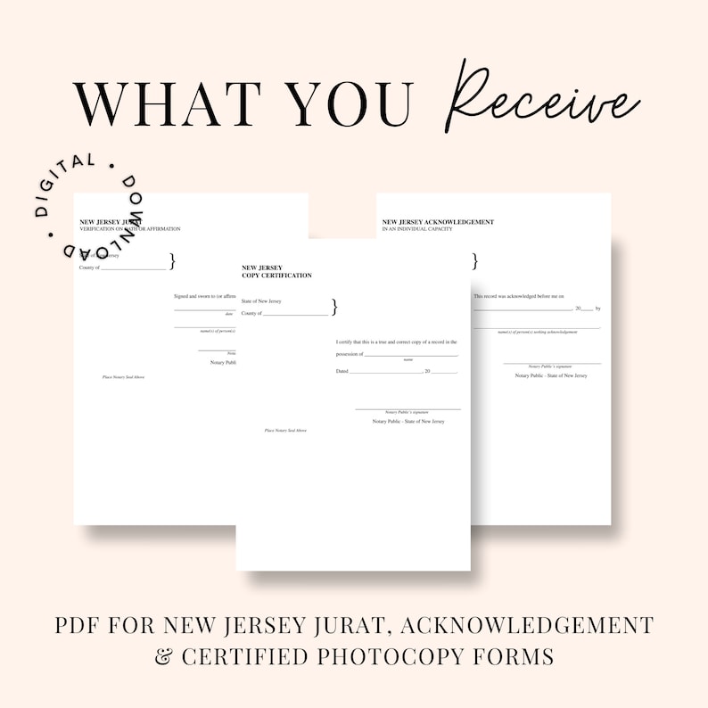 Curated visual reference: New Jersey Notary Certificate Of Acknowledgment Reference: New Jersey Jurat Acknowledgment Certified Photocopy Forms For