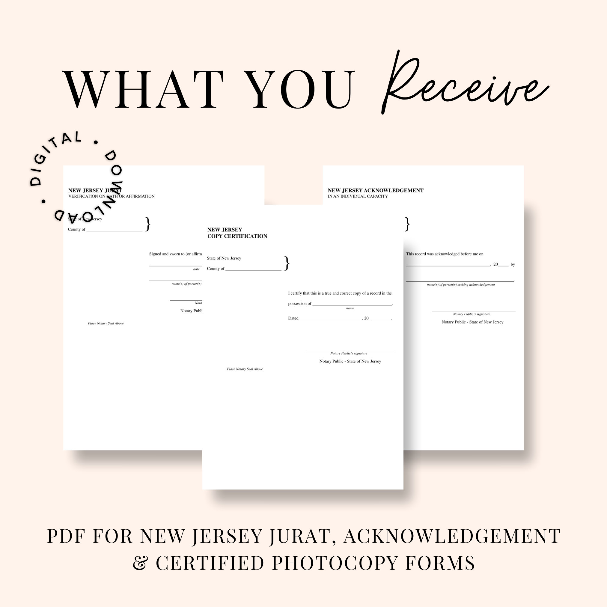 NEW JERSEY Jurat, Acknowledgment, & Certified Photocopy Forms for Notaries Etsy