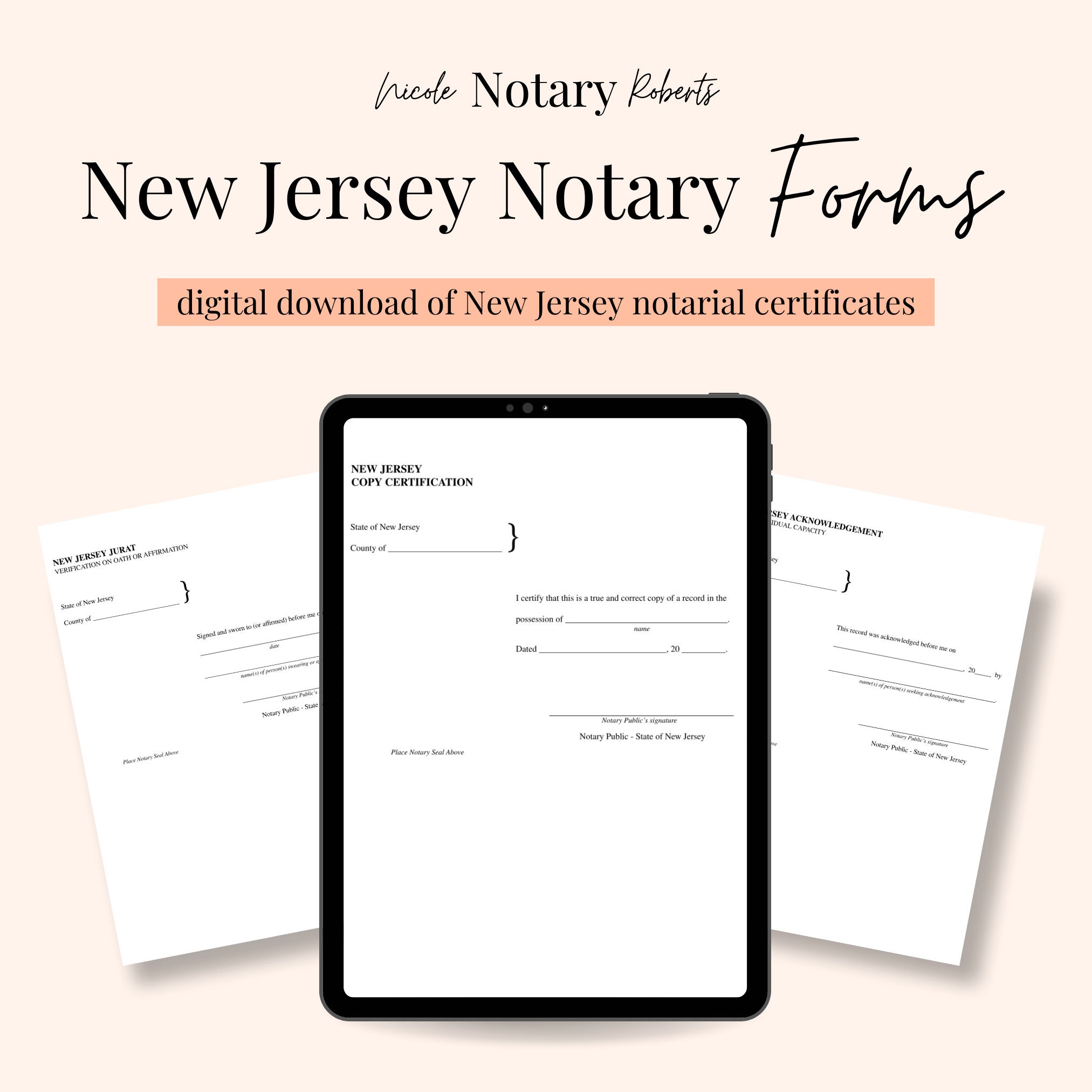 NEW JERSEY Jurat, Acknowledgment, & Certified Photocopy Forms for Notaries Etsy