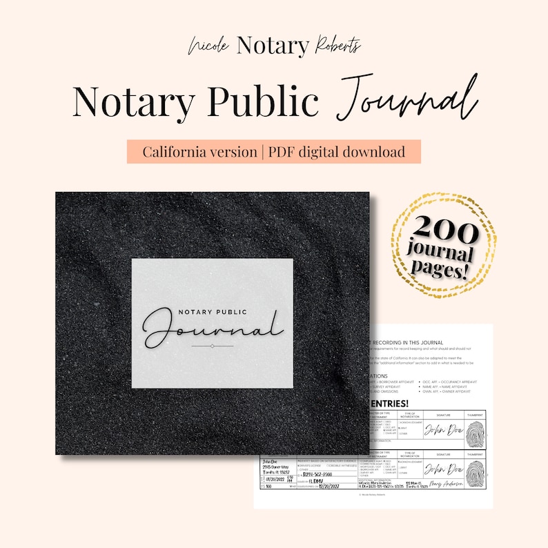 CALIFORNIA NOTARY JOURNAL Black Cover Design A Streamlined, Easytouse