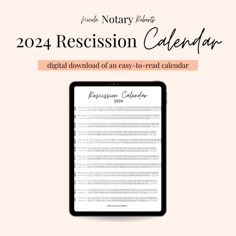 2024 Rescission Calendar for Loan Signings Etsy