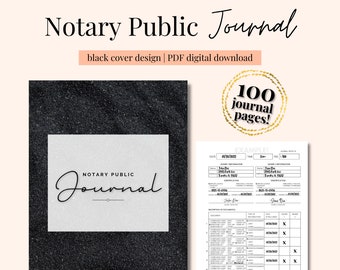Digital Notary Journal: Black Design, Loan Signing Agent (PDF Download)