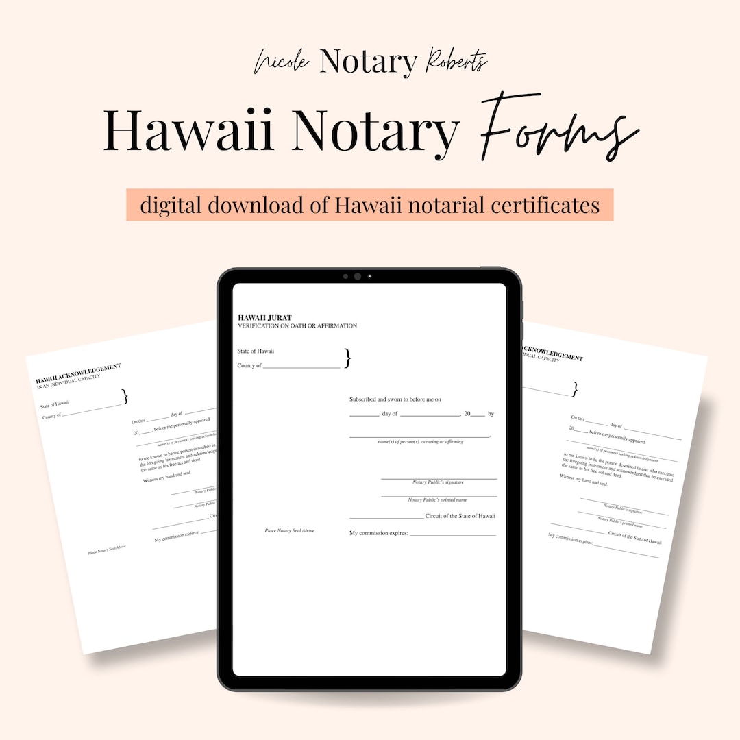 HAWAII Jurat & Acknowledgment Forms for Notaries Etsy UK