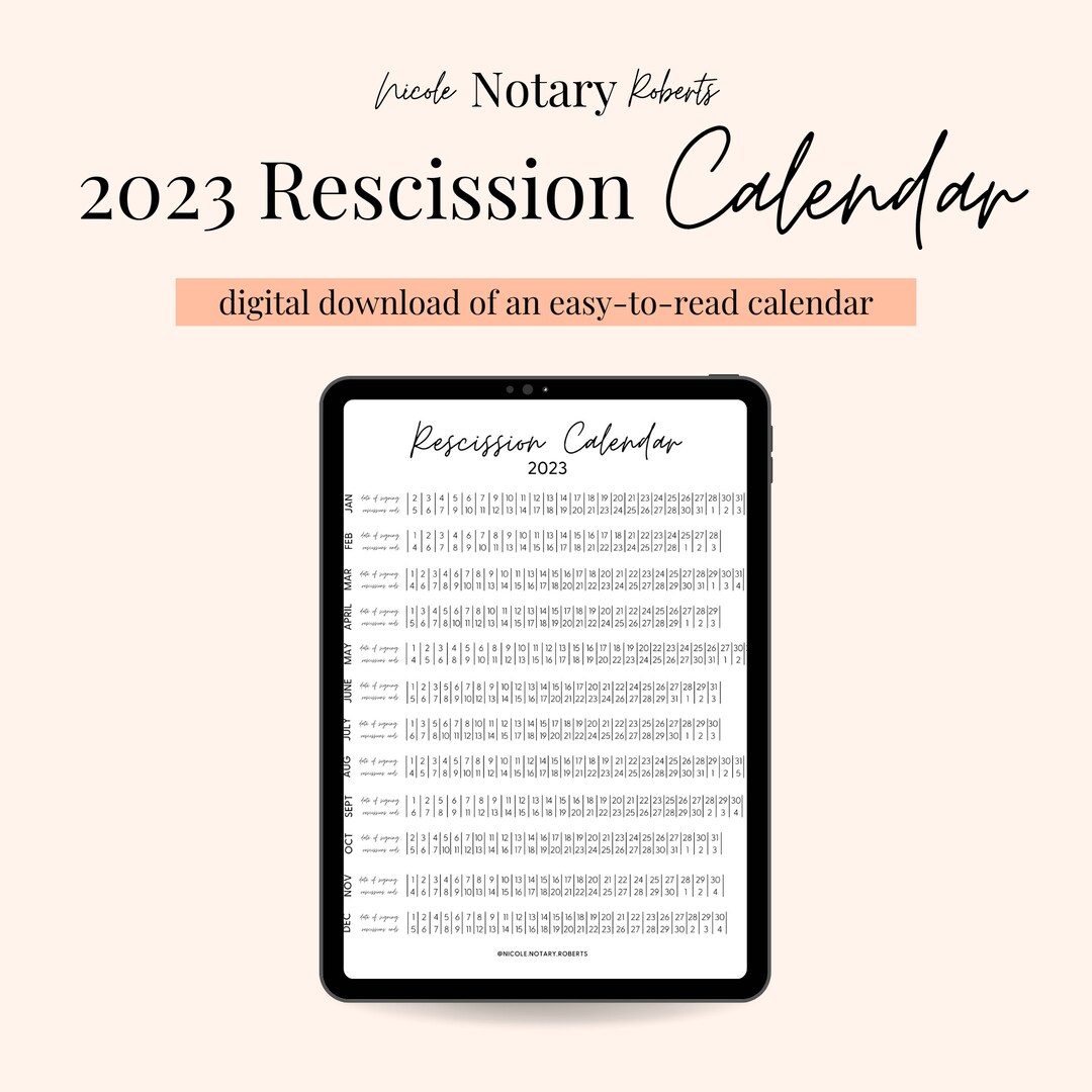 2023 Rescission Calendar for Loan Signings Etsy