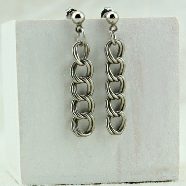 Silver Rope Chain Earrings, Edgy Dangle Earrings, Urban Streetwear Earrings, Silver Minimalist Earrings, Industrial Design