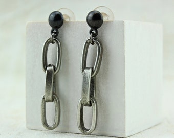 Paperclip Chain Earrings, Edgy Silver Chain Earrings, Urban Streetwear Earrings