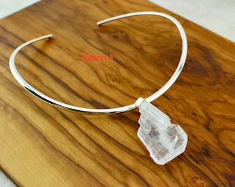 Raw Clear Quartz Crystal Choker, Crystal Statement Necklace, Crystal Cluster Pendant, Silver Torque, Universal Crystal