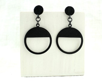 Black Geometric Earrings, Semi Circle Earrings, Modern Minimalist Earrings