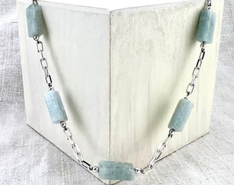 Milky Aquamarine Necklace Sterling Silver, Trendy Summer Necklace, March Birthstone Gift, Pisces Aries Birthday Gift