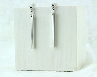 Modern Silver Bar Earrings, Bar Dangle Earrings, Modernist Simple Silver Earrings