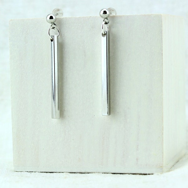 Modern Silver Bar Earrings, Bar Dangle Earrings, Modernist Simple Silver Earrings