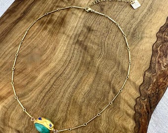 Boho Hippie Necklace, Tibetan Bead Necklace, Delicate Gold Turquoise Necklace, Dainty Chain Choker, December Birthstone