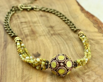 Yellow Opal Necklace, Multi-strand Beaded Necklace, Bold Statement Necklace, Maximalist Jewelry, One-of-a-Kind