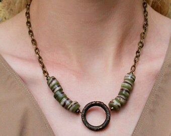 Boho Beaded Choker, African Trade Bead Necklace, African Recycled Glass Beads Ethnic Necklace, Hippie Choker