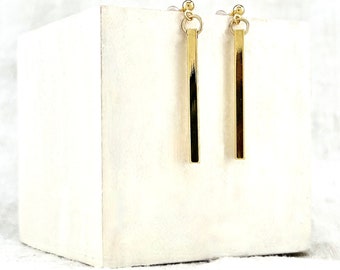 Gold Bar Earrings, Bar Dangle Earrings, Simple Gold Earrings, Minimalist Modern Jewelry