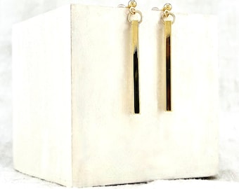 Gold bar earrings, minimalist dangle bars in polished gold
