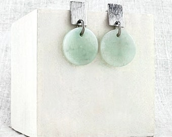 Real Burma Jade Earrings, Modern Geometric Earrings, Green Jade Drop Dangle Earrings