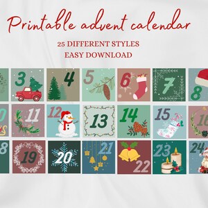 Calendrier de l'Avent, calendrier de l'Avent numérique, calendrier de l'Avent imprimable, calendrier de l'Avent de Noël, compte à rebours pour Noël, thème de Noël