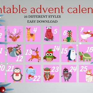 Digital printable pink christmas advent calendar