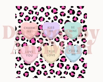 Retro candy hearts leopard print png sublimation file