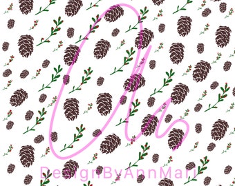 Christmas theme seamless pattern, pine cone pattern for fabric, holiday decor, christmas png digital file, christmas forest theme, 300 DPI