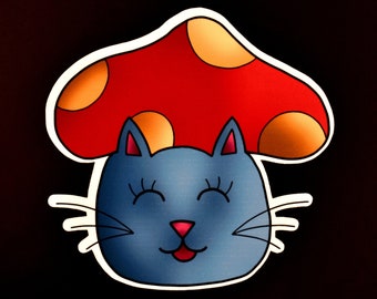 Mushroom Cat Die-Cut Weatherproof Sticker | Laptop | Water Bottle | Planner