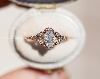 2.50 CT Marquise Cut Moissanite Unique ring Unique Art Deco Ring Lab Grown Diamond Ring 14K/18K Rose Gold Ring Wedding Engagement Ring