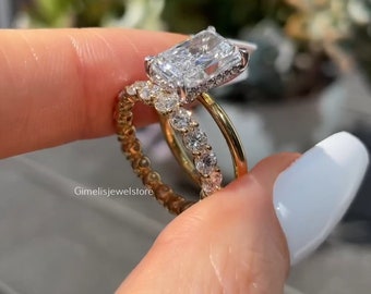 2.5 CT Unique Radiant Cut Moissanite Engagement Bridal Set Ring Gift For Her Wedding Band Promise Ring Best For Girlfriend, anniversary gift