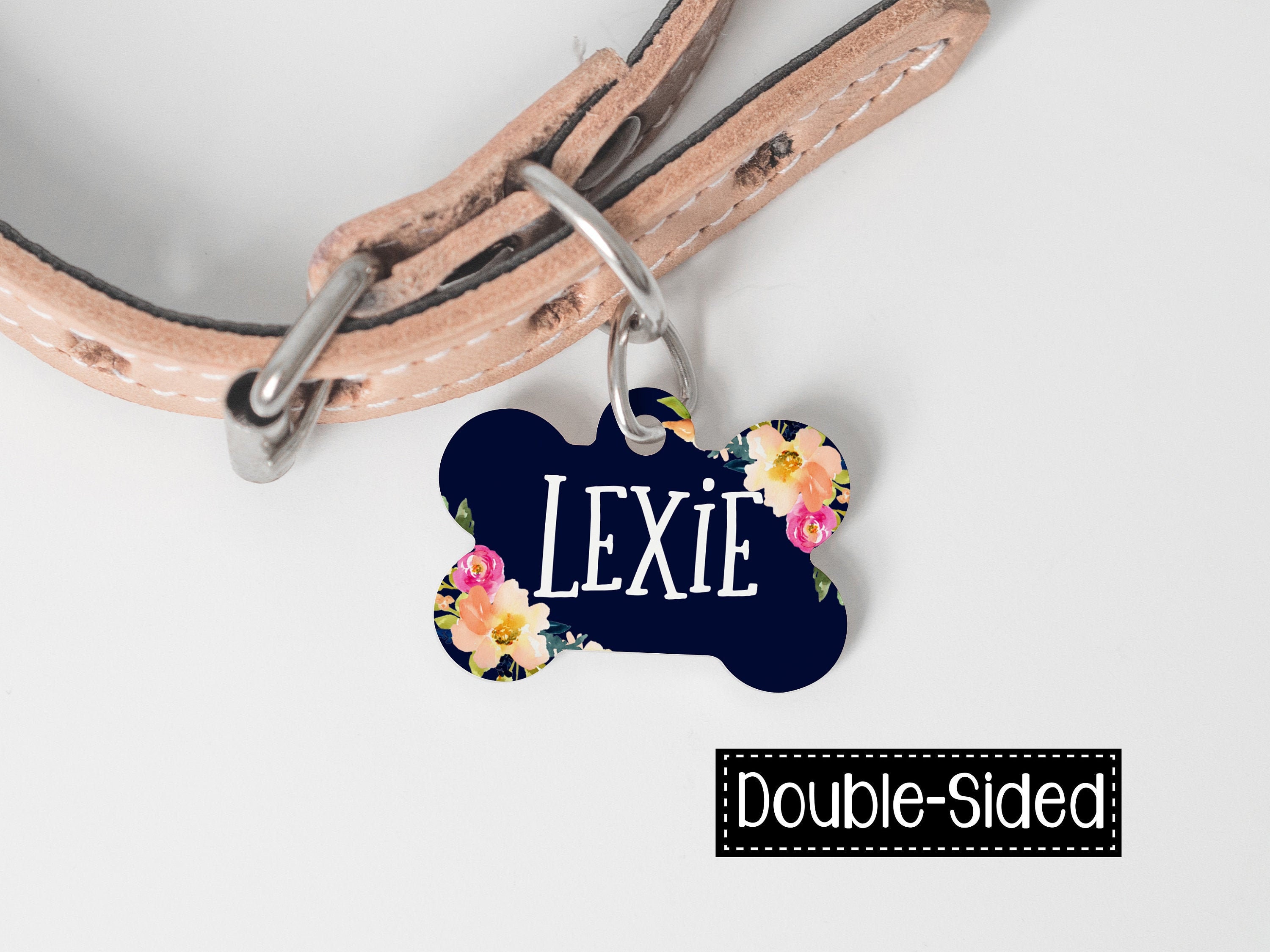 Navy Blumen Hunde Namensanhänger Doppelseitiger Tag FloralEr Etsy