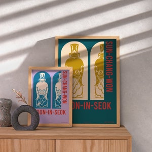Koreanische moderne Wandkunst, sofortige herunterladbare Drucke, 2-teilige Wandkunst, Trippy Plakat, meistverkaufte Kunst, Bettwanddekor, trendiges Plakat