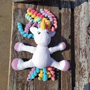 Unicorn Crochet Rainbow Push Present. Handmade Plushie Stuffed Animal Amigurumi. Birthday Gift for Baby Girl Pastel Magic Nursery Decor Toy