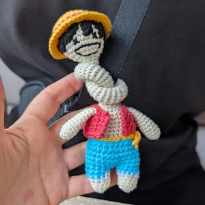 Luffy anime pirate amigurumi one piece crochet plushie bag accessories inspired stuffed animal gift for Him Teen Son Kids