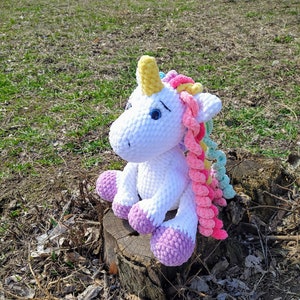Rainbow stuffed unicorn Crochet amigurumi Baby shower unicorn Plush horse toy Plush toy eyelashes Personalized unicorn handmade plush doll