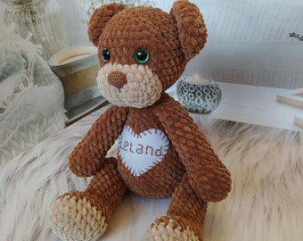 Personalized Teddy Bear,Memory teddy bear,Crochet bear,Custom plush toy,Stuffed amigurumi kawaii plush,Baby shower cuddly gift boy girl