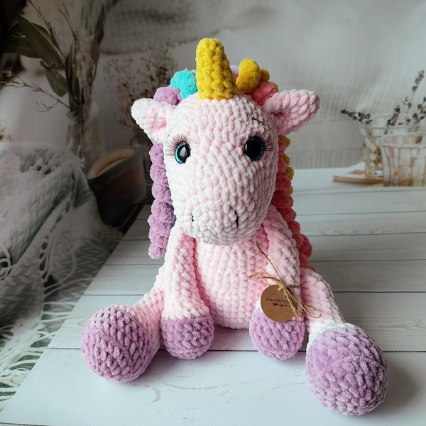 Crochet unicorn personalized pregnancy gift baby unicorn plush rainbow stuffed animal amigurumi Baby shower unicorn toy Birthday gifts girl