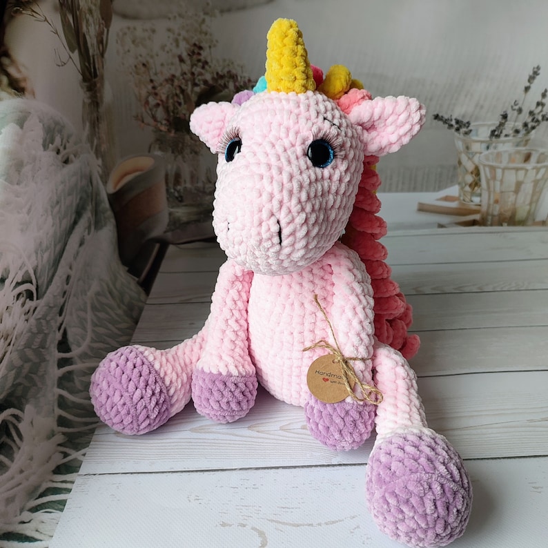 Crochet unicorn personalized pregnancy gift baby unicorn plush rainbow stuffed animal amigurumi Baby shower unicorn toy Birthday gifts girl image 5