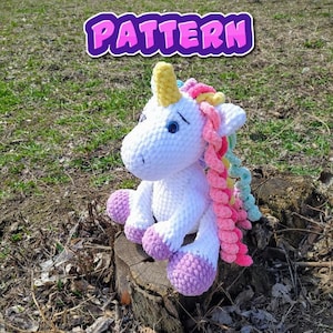 Unicorn crochet pattern tutorial pdf download amigurumi animal chunky yarn plush pony rainbow stuffed animal digital toy cute magical horse