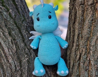 Dragon stuffed animal plush crochet amigurumi handmade toy for 1 year old 1st birthday gift girl and boy personalized gift baby shower favor