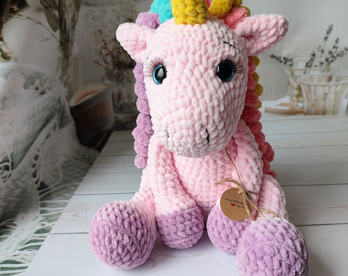 Pink unicorn plush toy rainbow personalized cute unicorn stuffed animal handmade gift baby shower favours custom plush baby girl toy gifts