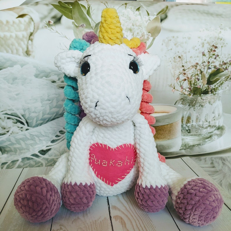 Crochet unicorn personalized pregnancy gift baby unicorn plush rainbow stuffed animal amigurumi Baby shower unicorn toy Birthday gifts girl image 9