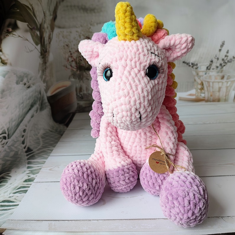 Crochet unicorn personalized pregnancy gift baby unicorn plush rainbow stuffed animal amigurumi Baby shower unicorn toy Birthday gifts girl image 3