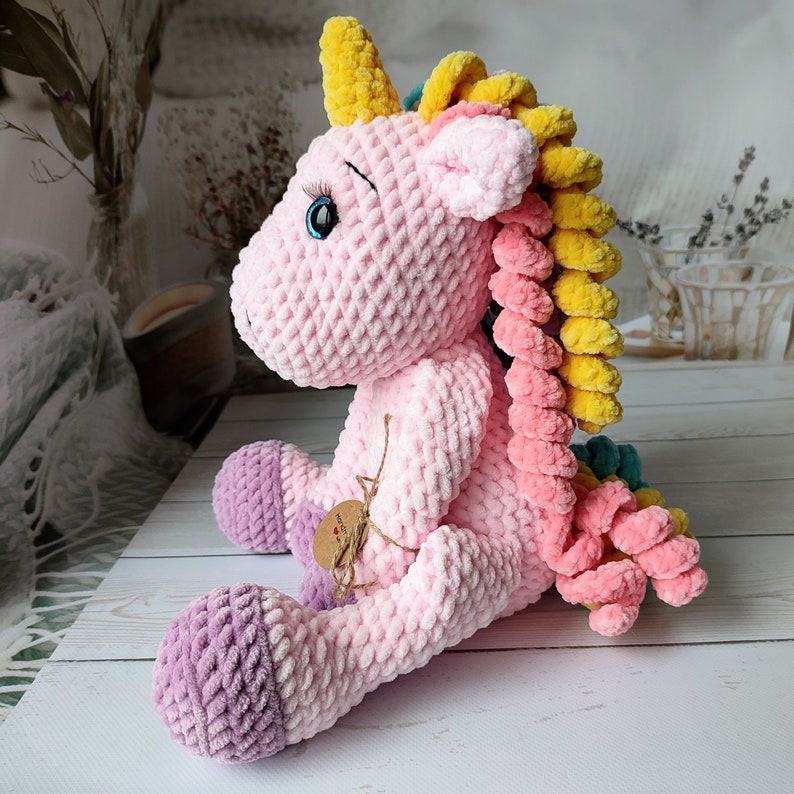 Crochet unicorn personalized pregnancy gift baby unicorn plush rainbow stuffed animal amigurumi Baby shower unicorn toy Birthday gifts girl image 4